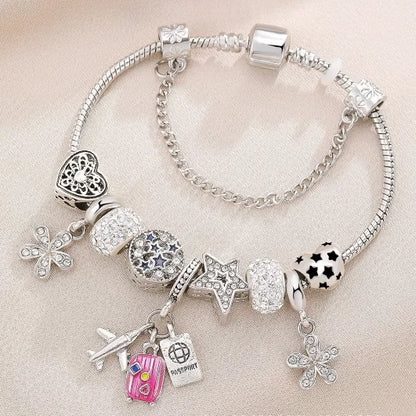Panjia DIY Beaded Bracelet Diamond European American Cross-Border Trendy Airplane Suitcase Passport Pendant Rhinestone Popular