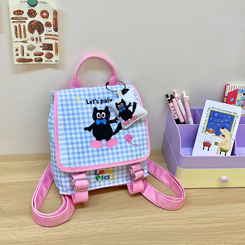 Wholesale Cute Girl Cartoon Canvas School Backpack Fashionable Candy Color Kid's Mochilas with Zipper Closure