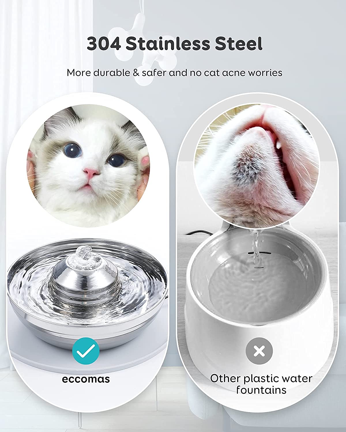 Cat Water Fountain Automatic Pet Dog Feeder Stainless Steel Water Dispenser Drinking Bowl with Ultra Quiet Pump Carbon Filters