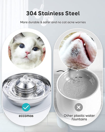 Cat Water Fountain Automatic Pet Dog Feeder Stainless Steel Water Dispenser Drinking Bowl with Ultra Quiet Pump Carbon Filters