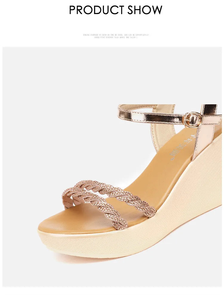 Small Size 32-43 Bling Silver Gold Wedding Shoes Women High Heels Summer 2024 Elegant Platform Sandals Wedges for Office Party