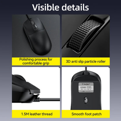 Hot Sale T-WOLF Personalized Mouse G580 Wired Office Mouse 4D Business Normal Mouse Mice for Laptop Desktop