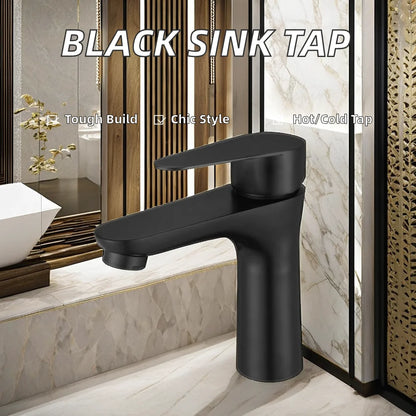 Modern Single-Hole Black Stainless Steel Basin Faucet Touchless Ceramic Valve Single-Handle Mixer Deck Mount Tap for Bathroom