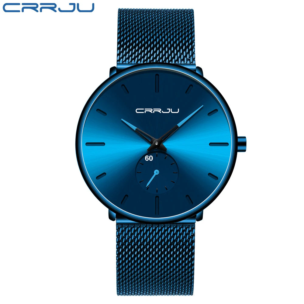 CRRJU Fashion Watch Men Waterproof Slim Mesh Strap Minimalist Wrist Watches For Men Quartz Sports Watch Clock Relogio Masculino