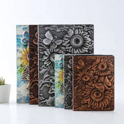 A5 Luxury European Retro Sunflower Journal Note Book Notepad Unique Personalized Carved PU Leather Embossed Cover Notebooks