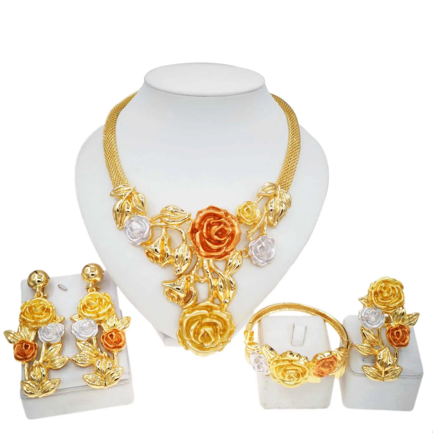 Zhuerrui High Quality Big Brazilian Gold Jewelry Set Classic Wedding Party Accessories Jewelry Italian Lady Necklace Sets H0085