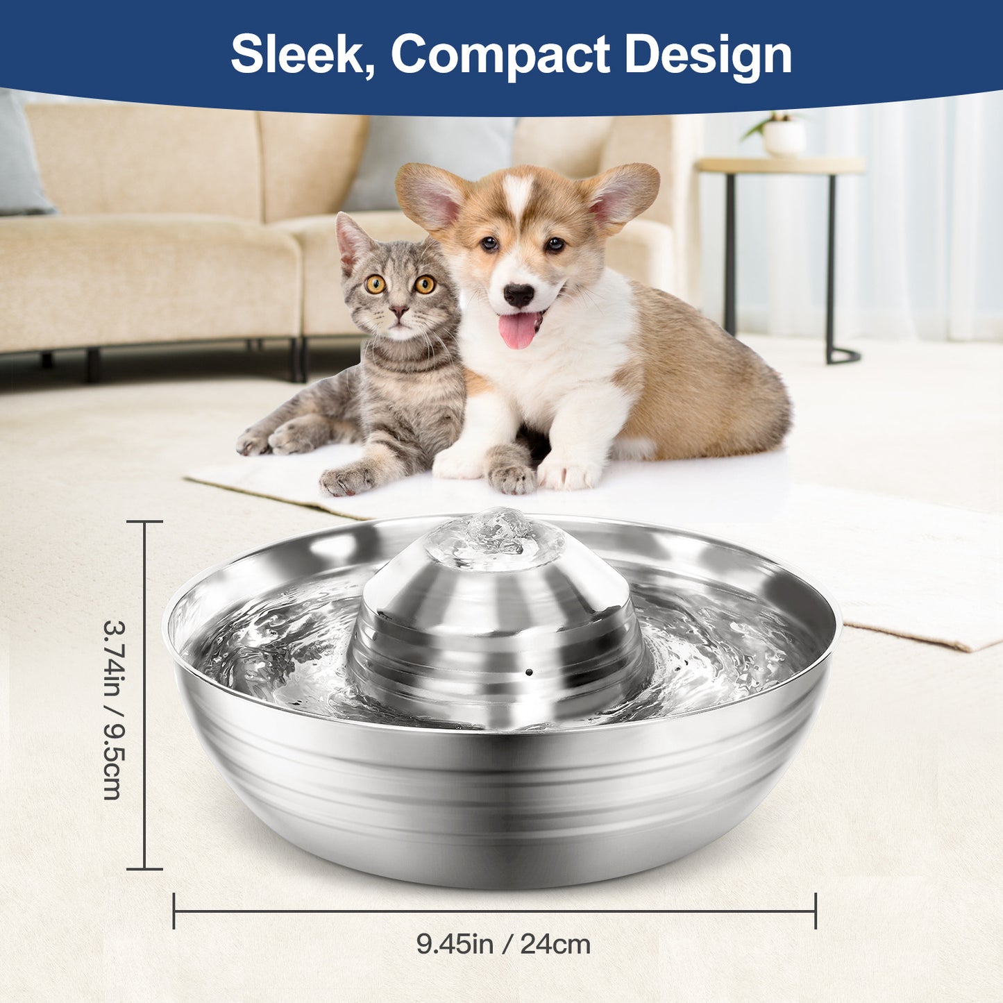 Cat Water Fountain Automatic Pet Dog Feeder Stainless Steel Water Dispenser Drinking Bowl with Ultra Quiet Pump Carbon Filters