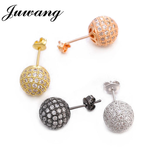 JUWANG 4 Color Brilliant Minimalist Stud Earrings for Women AAA Gorgeous Geometric Zircon CZ Pave Korean Bella Oorbellen Earing