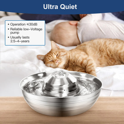 Cat Water Fountain Automatic Pet Dog Feeder Stainless Steel Water Dispenser Drinking Bowl with Ultra Quiet Pump Carbon Filters