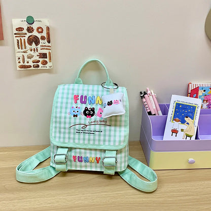 Wholesale Cute Girl Cartoon Canvas School Backpack Fashionable Candy Color Kid's Mochilas with Zipper Closure