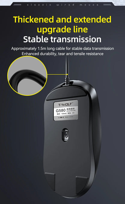 Hot Sale T-WOLF Personalized Mouse G580 Wired Office Mouse 4D Business Normal Mouse Mice for Laptop Desktop