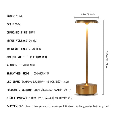 Aluminum alloy rechargeable hotel  living room  bedroom  bedside lamp warm and romantic modern industrial style LED night light