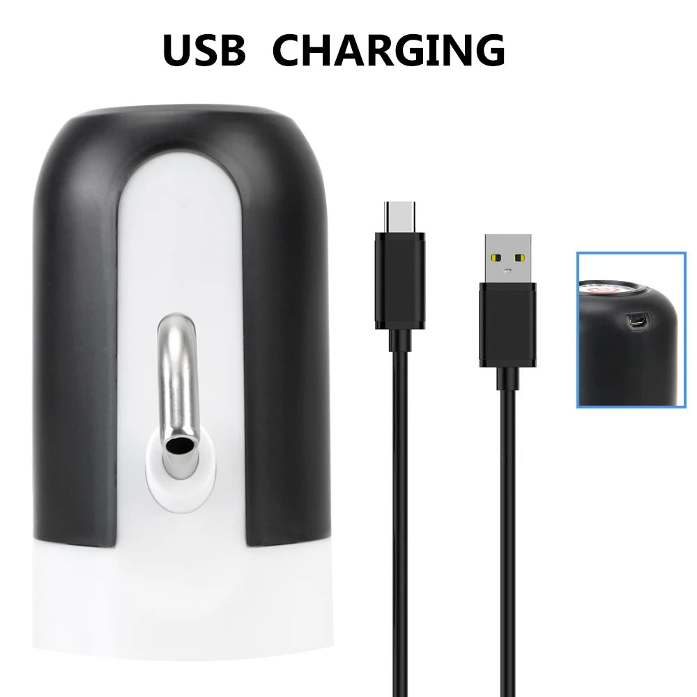 Barreled Water Pumping Device With Blue LED Light USB Rechargeable Portable Wireless Electric Water Pump Kitchen Tools
