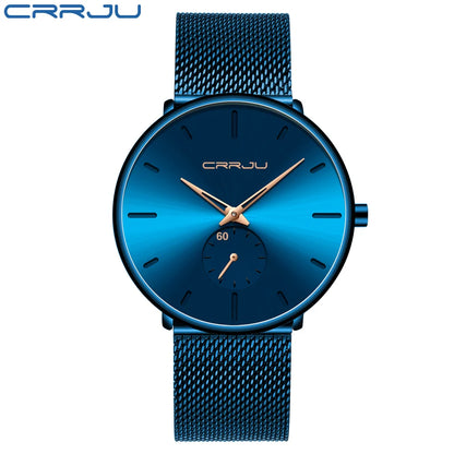 CRRJU Fashion Watch Men Waterproof Slim Mesh Strap Minimalist Wrist Watches For Men Quartz Sports Watch Clock Relogio Masculino