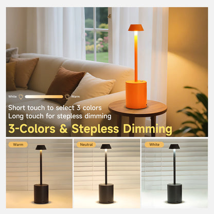 USB Rechargeable LED Table Light Modern Touch Lamp for Indoors & Outdoors Cone Shade Bedrooms Homes Cordless Restaurants Bars
