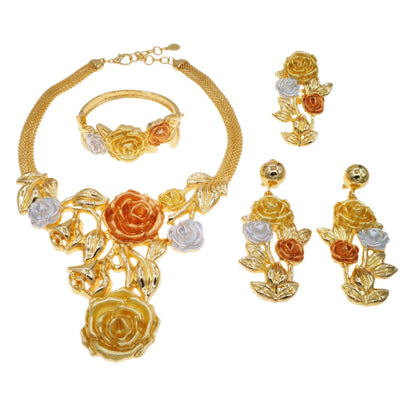 Zhuerrui High Quality Big Brazilian Gold Jewelry Set Classic Wedding Party Accessories Jewelry Italian Lady Necklace Sets H0085