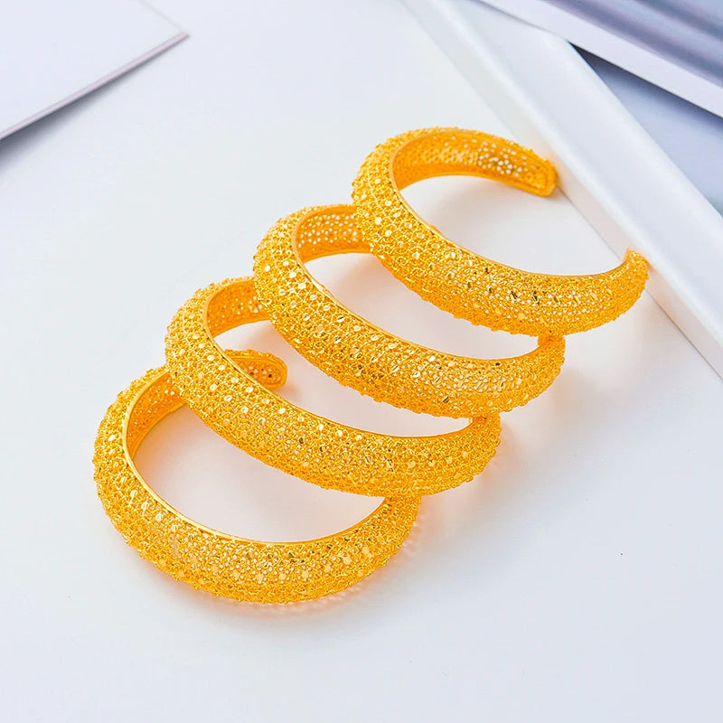 Saudi Arabia Jewelry Dubai Bangles for Women 4pcs/Lot Indian Gold Plated Bracelets Ethiopian Wedding Bridal Jewellery Gifts