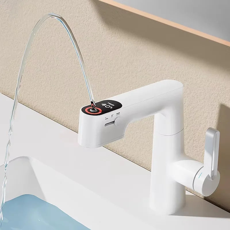 Smart Brass 360 Degree Rotating Desk Mounted Basin Tap Digital Display Pull Out Basin Faucet