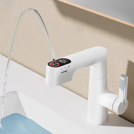 Smart Brass 360 Degree Rotating Desk Mounted Basin Tap Digital Display Pull Out Basin Faucet