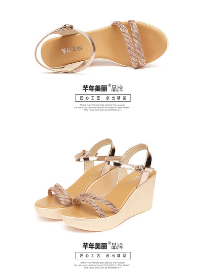 Small Size 32-43 Bling Silver Gold Wedding Shoes Women High Heels Summer 2024 Elegant Platform Sandals Wedges for Office Party
