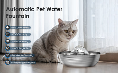 Cat Water Fountain Automatic Pet Dog Feeder Stainless Steel Water Dispenser Drinking Bowl with Ultra Quiet Pump Carbon Filters