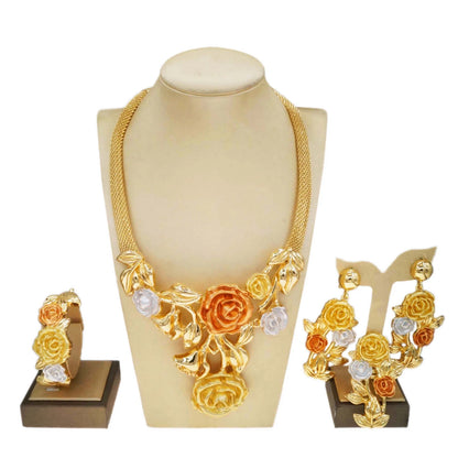 Zhuerrui High Quality Big Brazilian Gold Jewelry Set Classic Wedding Party Accessories Jewelry Italian Lady Necklace Sets H0085