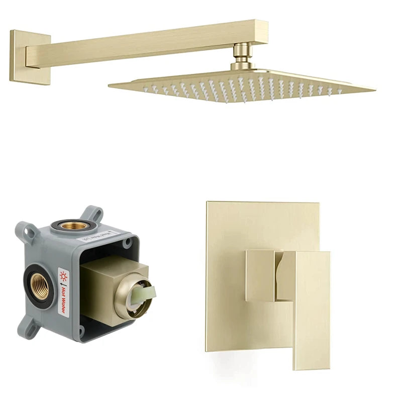 Plastic Steel  Gold Rain Shower Mixer for Shower Rooms Concealed Wall Mounted Bathroom Shower Faucet Set