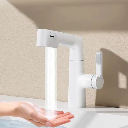 Smart Brass 360 Degree Rotating Desk Mounted Basin Tap Digital Display Pull Out Basin Faucet