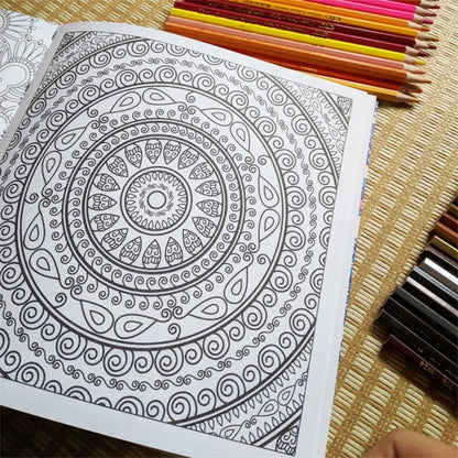 12 Color Pencils + 128 Pages Zen Mandalas Coloring Book For Adults Children Relieve Stress Kill Time Secret Garden Art Book