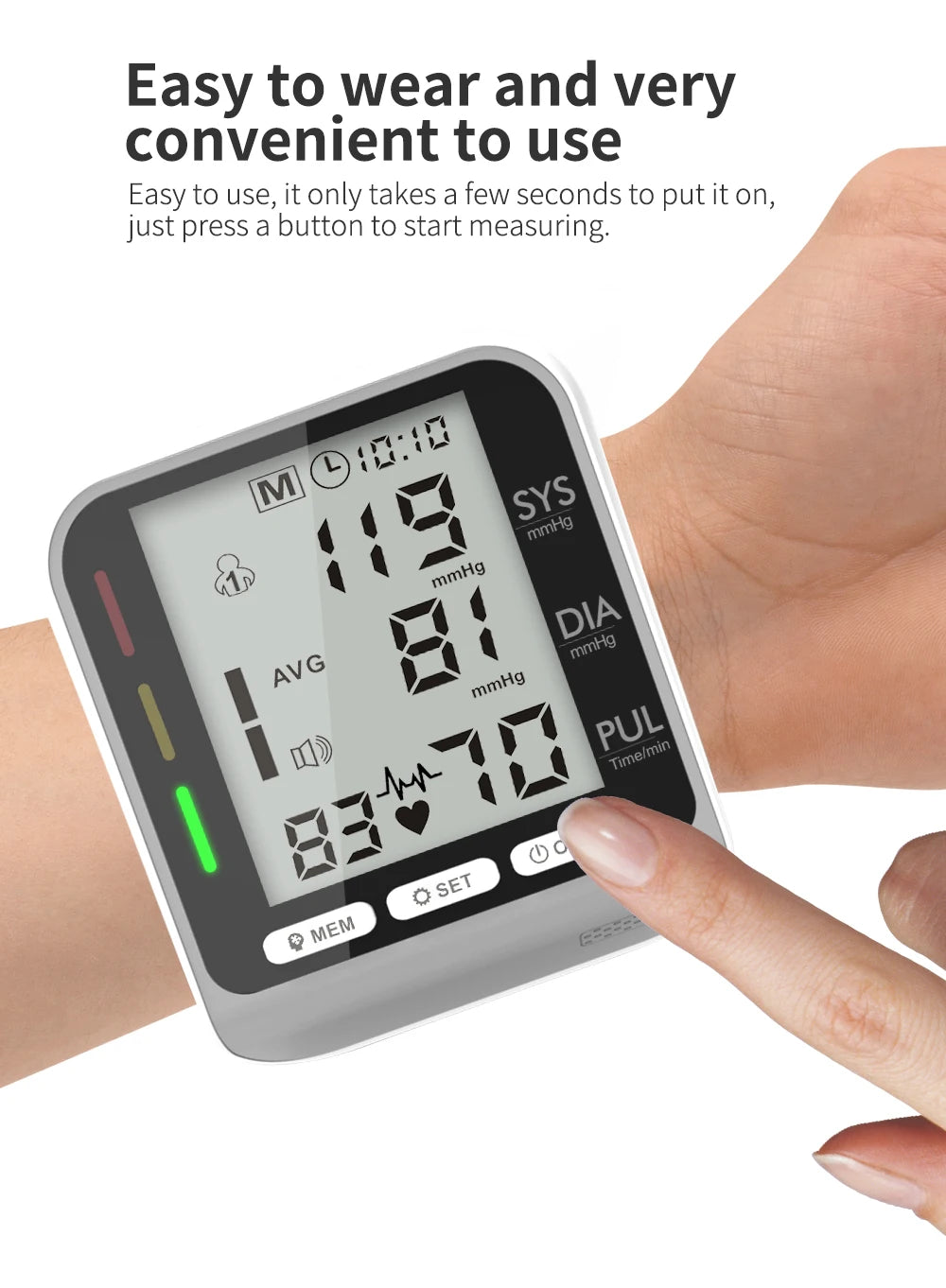 Automatic Portable Medical Digital Wrist Blood Pressure Monitor Sphygmomanometer Tonometer Tensiometer Heart Rate Pulse Meter BP