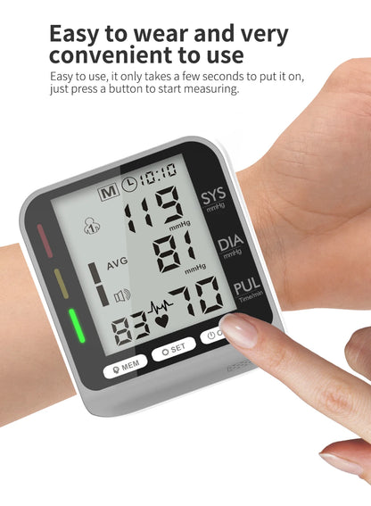 Automatic Portable Medical Digital Wrist Blood Pressure Monitor Sphygmomanometer Tonometer Tensiometer Heart Rate Pulse Meter BP