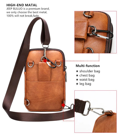 JEEP BULUO Men Shoulder Messenger Bags Small Multi-function Sling Chest Bag Legs Waist Bag For Man New Fashion Casual Crossbody