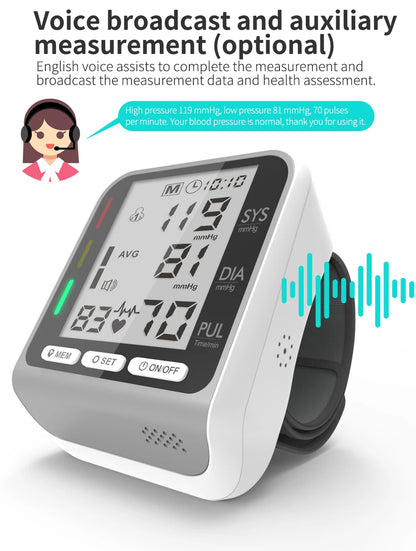 Medical Digital Wrist Blood Pressure Monitor Heart Rate Pulse Meter Measure Sphygmomanometer PR LCD Screen Portable Health Care