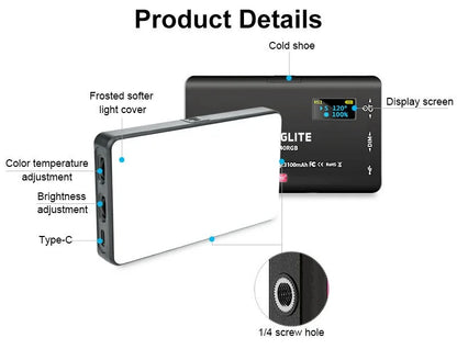 20 Light Effects Mini RGB LED Video Light Photography On-Camera Lighting Panel With CRI95+ 2500-9000K LCD Display Cold Shoe