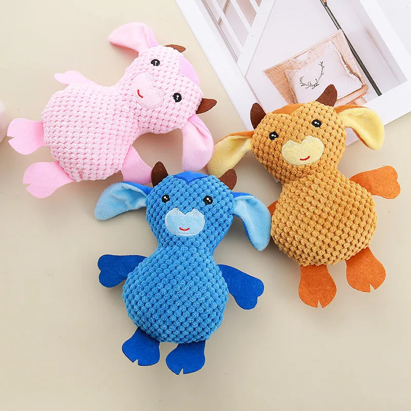 Novelty Cartoon Cute Plush Brave Cow Dolls Cleaning Teeth Cat Dog Pet Sounding Toys
