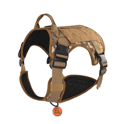 MIDEPET Adjustable Tactical Dog Harness No Pull Service Dog Vest with Reflective Nylon Ribbons Print Made of Durable Polyester