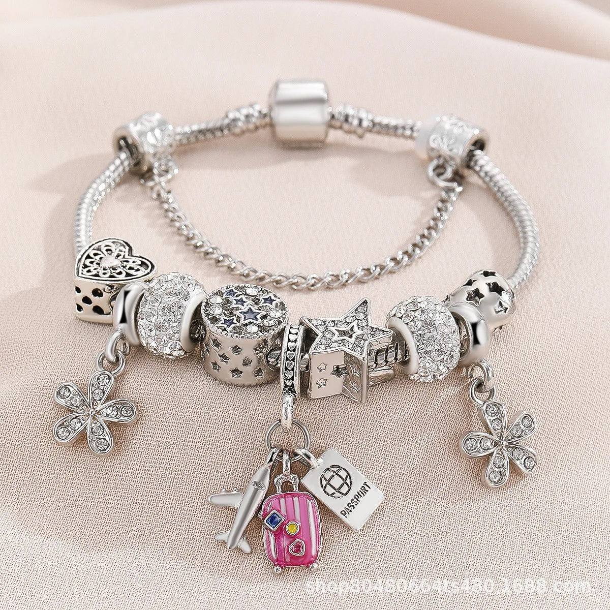 Panjia DIY Beaded Bracelet Diamond European American Cross-Border Trendy Airplane Suitcase Passport Pendant Rhinestone Popular