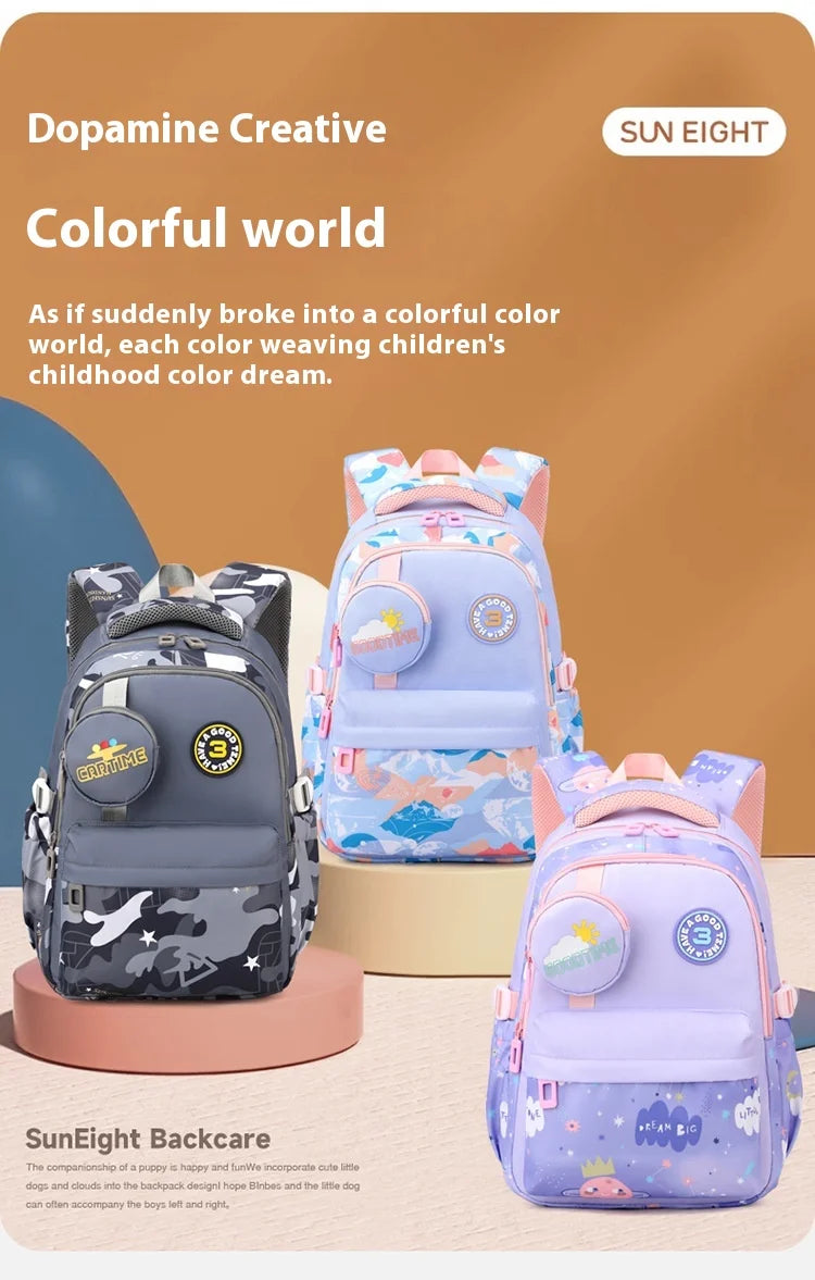 New Fashionable Waterproof Kindergarten Backpack Cute Boy/Girl Design Grade 2 Size Spine Protecting Zipper Closure Polyester