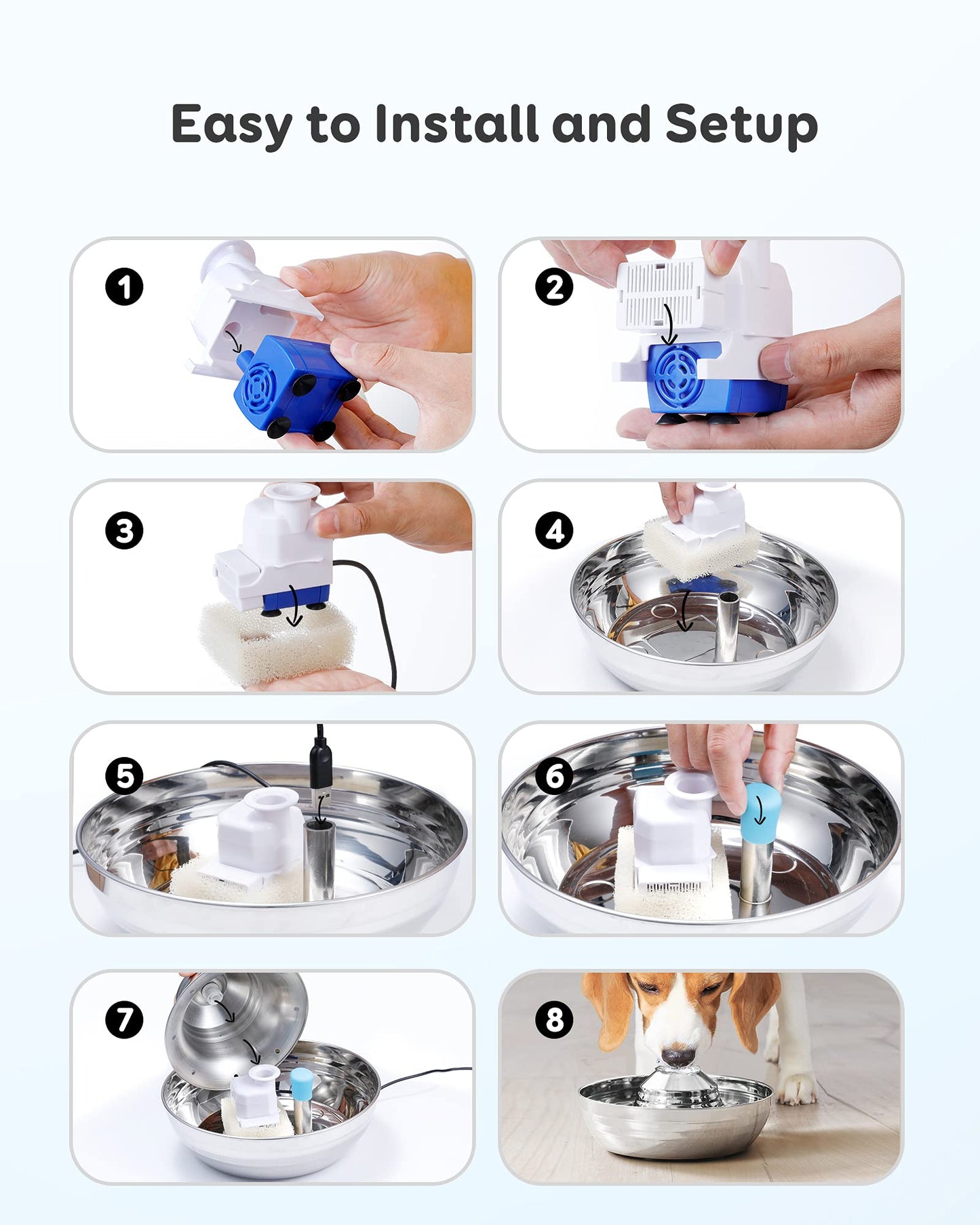 Cat Water Fountain Automatic Pet Dog Feeder Stainless Steel Water Dispenser Drinking Bowl with Ultra Quiet Pump Carbon Filters