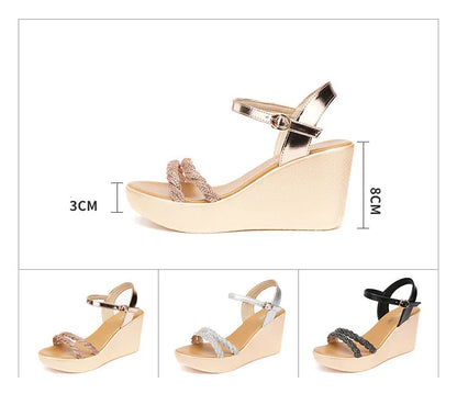 Small Size 32-43 Bling Silver Gold Wedding Shoes Women High Heels Summer 2024 Elegant Platform Sandals Wedges for Office Party
