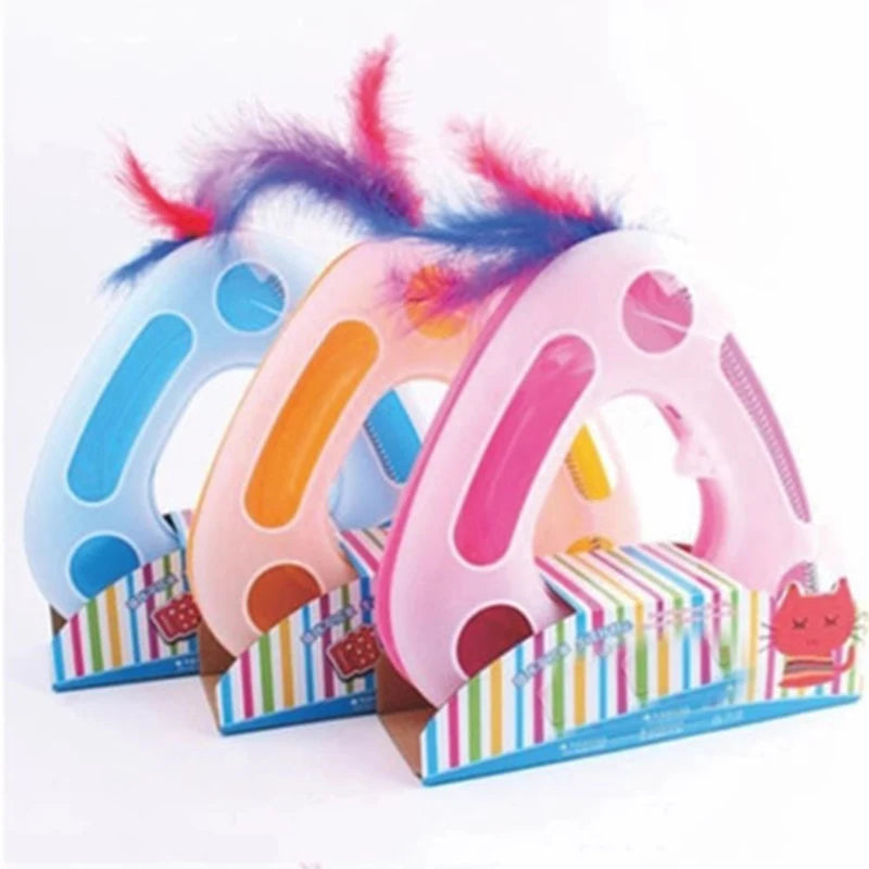 Cute Spring turntable Cat Training Toy Funny Tranining Amusement Turntable Feather Cat Toys Small Dog Interactive Pet Supplies