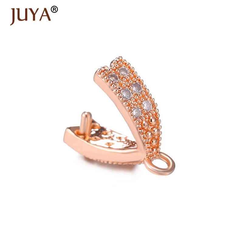 Juya Copper Inlaid Zircon Pinch Bails DIY Supplies For Jewelry Wholesale Crystal Pendant Clip Clasps Clamping Bale Accessories
