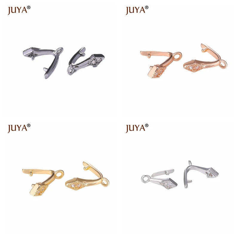 Juya Copper Inlaid Zircon Pinch Bails DIY Supplies For Jewelry Wholesale Crystal Pendant Clip Clasps Clamping Bale Accessories