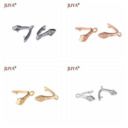 Juya Copper Inlaid Zircon Pinch Bails DIY Supplies For Jewelry Wholesale Crystal Pendant Clip Clasps Clamping Bale Accessories