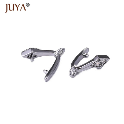 Juya Copper Inlaid Zircon Pinch Bails DIY Supplies For Jewelry Wholesale Crystal Pendant Clip Clasps Clamping Bale Accessories