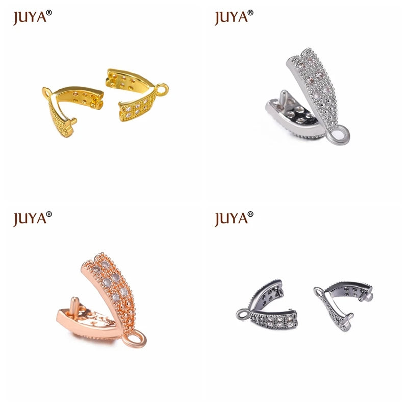Juya Copper Inlaid Zircon Pinch Bails DIY Supplies For Jewelry Wholesale Crystal Pendant Clip Clasps Clamping Bale Accessories