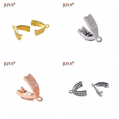 Juya Copper Inlaid Zircon Pinch Bails DIY Supplies For Jewelry Wholesale Crystal Pendant Clip Clasps Clamping Bale Accessories