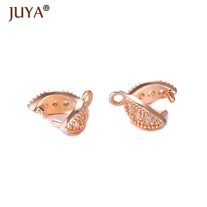 Juya Copper Inlaid Zircon Pinch Bails DIY Supplies For Jewelry Wholesale Crystal Pendant Clip Clasps Clamping Bale Accessories