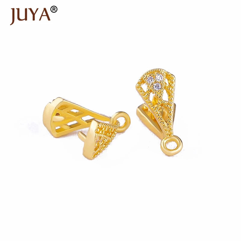 Juya Copper Inlaid Zircon Pinch Bails DIY Supplies For Jewelry Wholesale Crystal Pendant Clip Clasps Clamping Bale Accessories