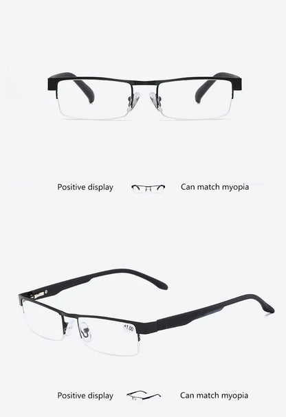 High Quality Men Titanium Alloy Eyeglasses Non Spherical 12 Layer Coated Lenses Reading Glasses+1.0 +1.5 +2.0 +2.5 +3.0 +3.5+4.0